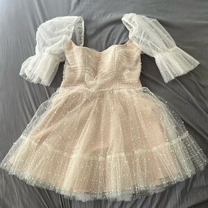 By Watters Macaron Square-Neck Tulle Embellished Mini Dress - Anthropologie